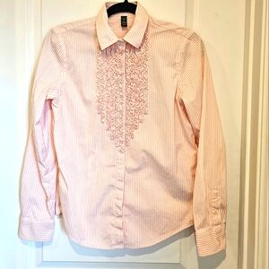 Lauren Ralph Lauren Womens Top Ruffle Collar Peach Stripe Button Front Size M